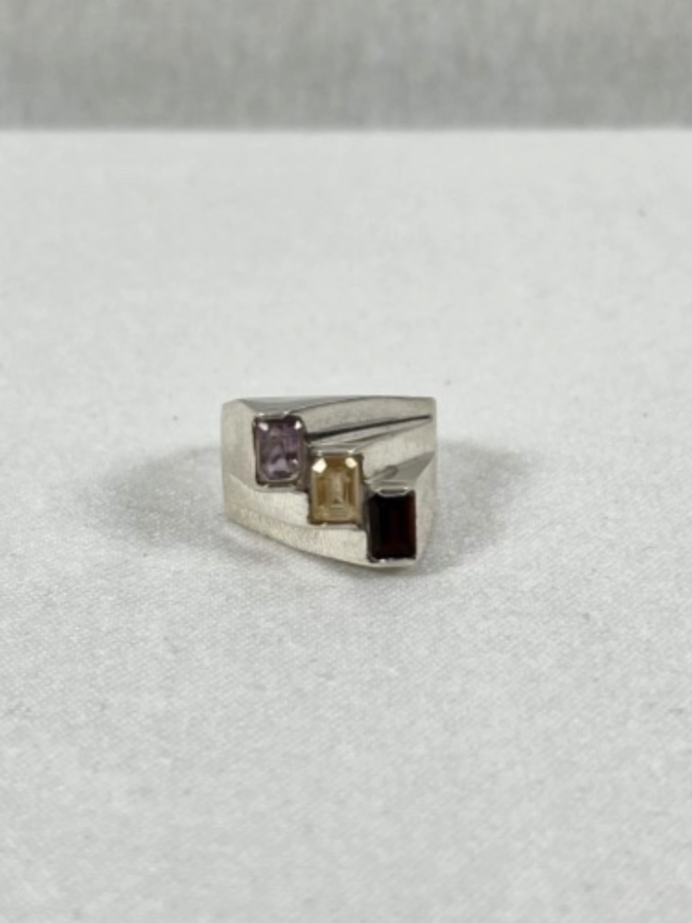 Vintage Art Deco Sterling Silver Multi Gemstone Ring Stacked Abstract Size 5.75